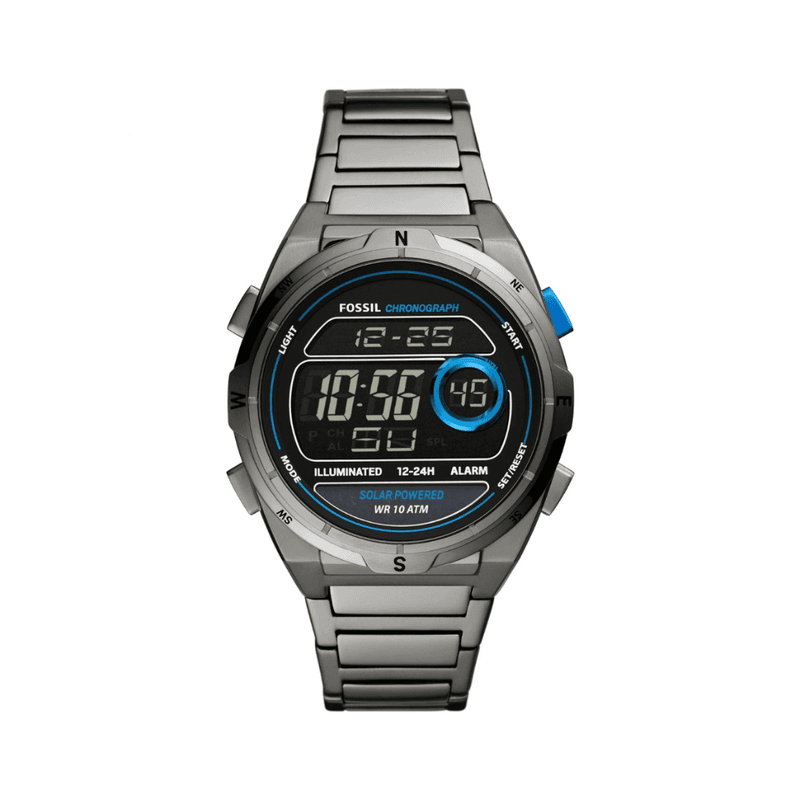 Fossil - Montre Numérique Solaire Everett Homme En Acier Inoxydable Fumé FS5861