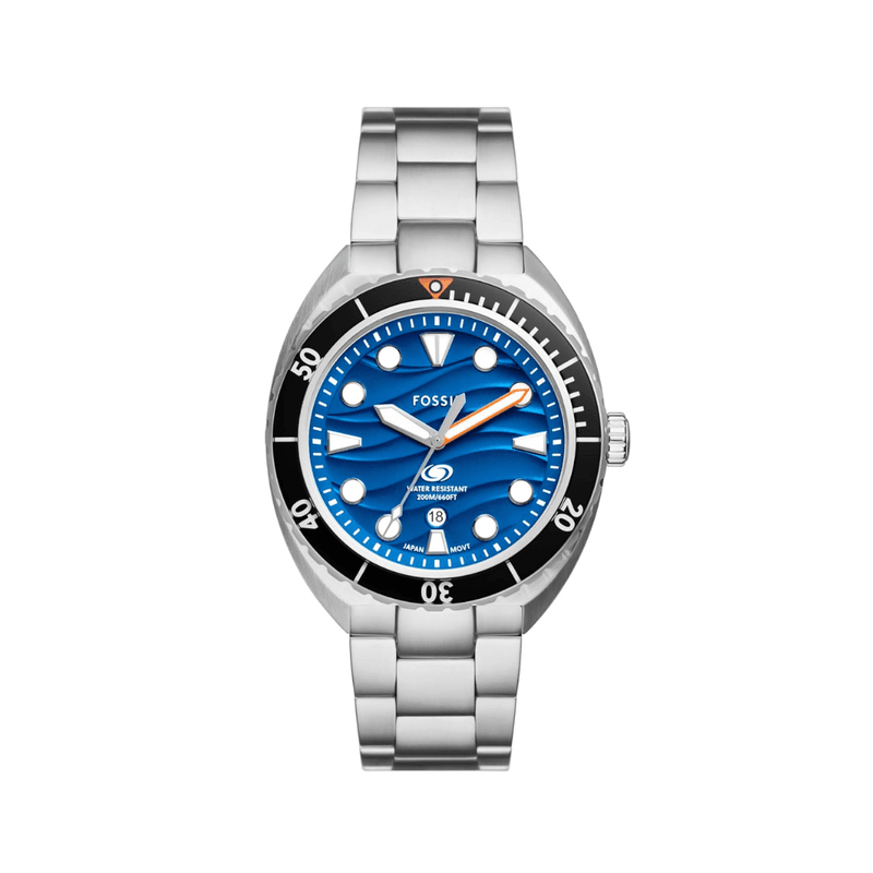 Fossil - Montre Homme En Acier Inoxydable Argenté Cadran Bleu FS6064