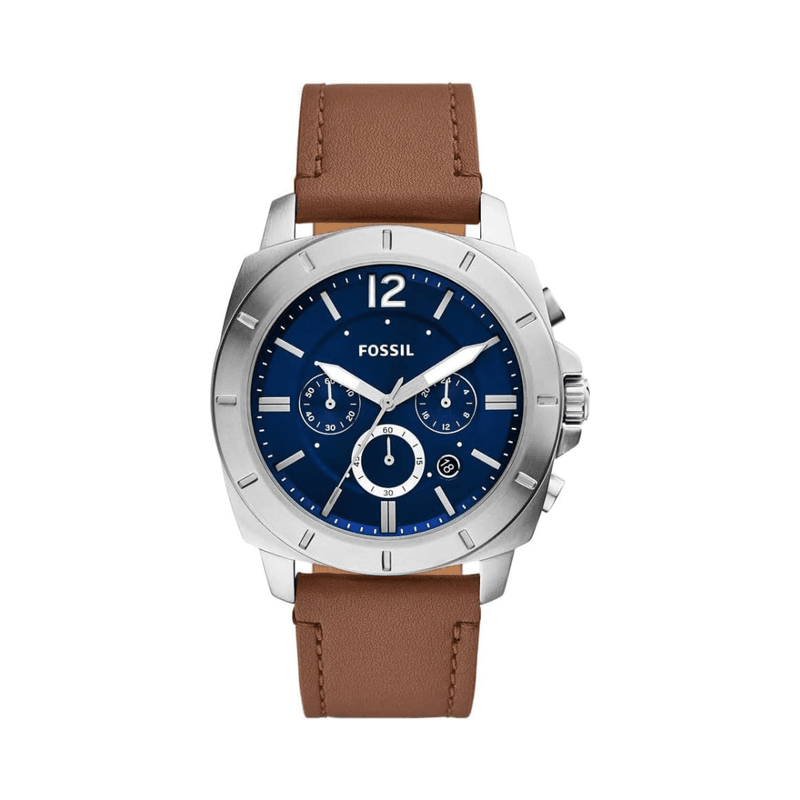 Fossil - Montre Homme Privateer Chronograph Cadron Bleu En Cuir Marron BQ2819