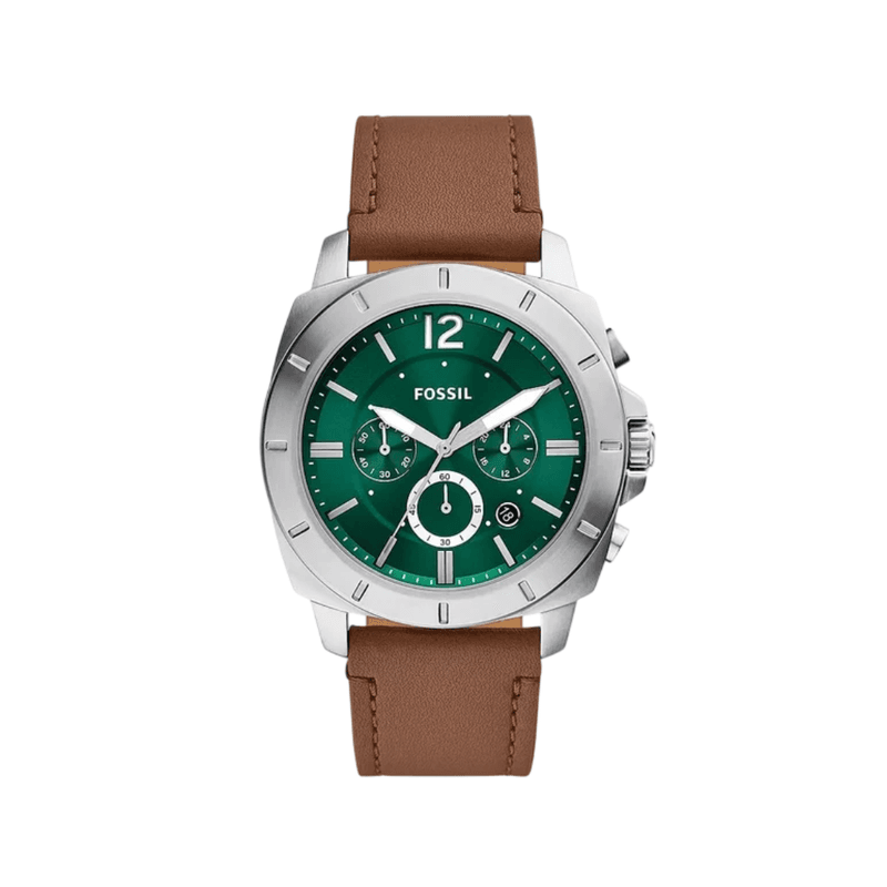 Fossil - Montre Homme Privateer Chronograph Cadron Vert En Cuir Marron BQ2821