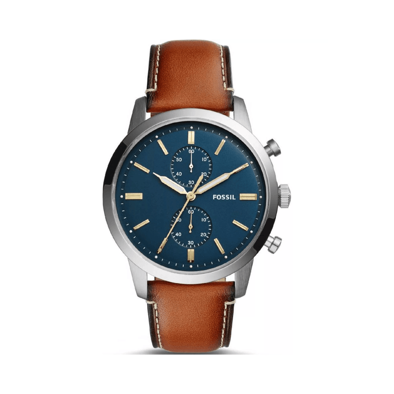 Fossil - Montre Homme Townsman En Cuir Marron Cadron Bleu FS5279