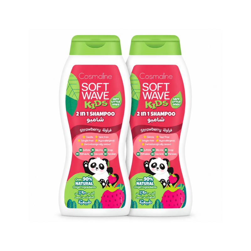 Cosmaline - Pack Soft Wave Kids Shampoing 2 En 1 Doux Sans Larmes À La Fraise - 400 Ml × 2