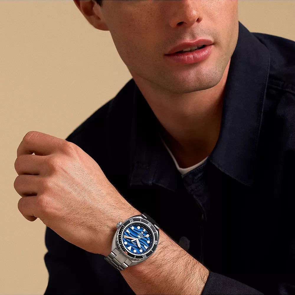 Fossil - Montre Homme En Acier Inoxydable Argenté Cadran Bleu FS6064 4