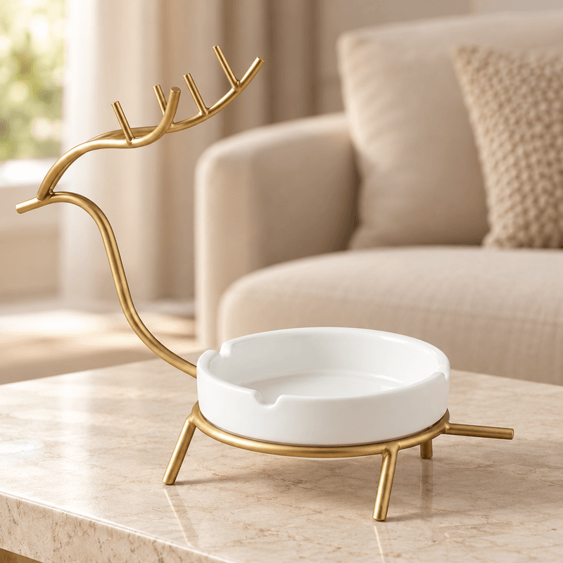 NEST - Cendrier Décoratif avec Support en Forme de Gazelle - Blanc & Doré 2