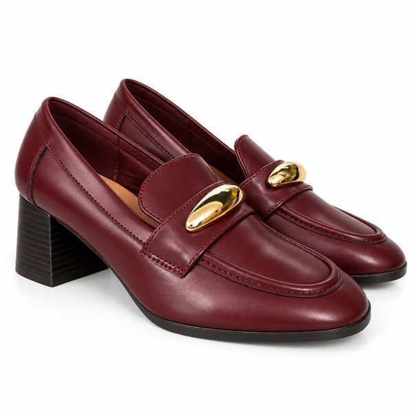 Seaside - Mocassin à Talon Carré et Boucle Dorée H26-F478 - Burgundy 2