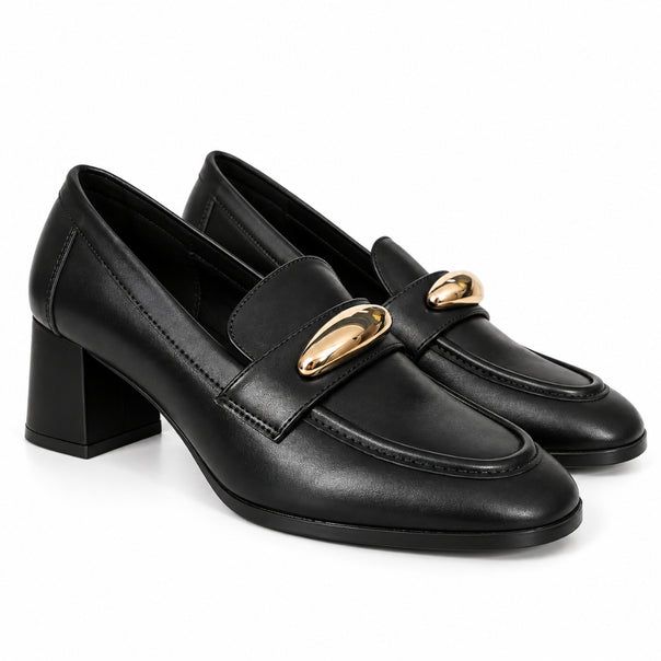 Seaside - Mocassin à Talon Carré et Boucle Dorée H26-F478 - Noir 2