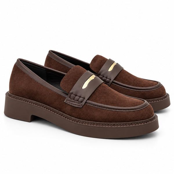 Seaside - Mocassins en Daim avec Détail Doré H26-F1535 - Chocolat 2