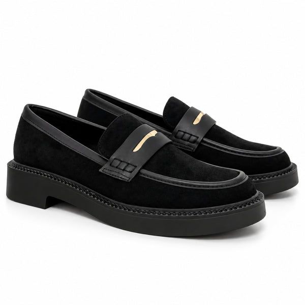 Seaside - Mocassins en Daim avec Détail Doré H26-F1535 - Noir 2