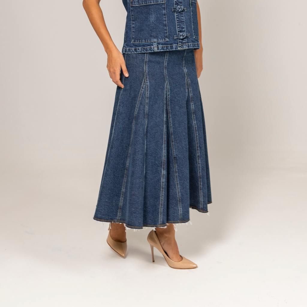 Kontakt - Jupe maxi femme à panneaux seconde vie - Bleu Foncé 2