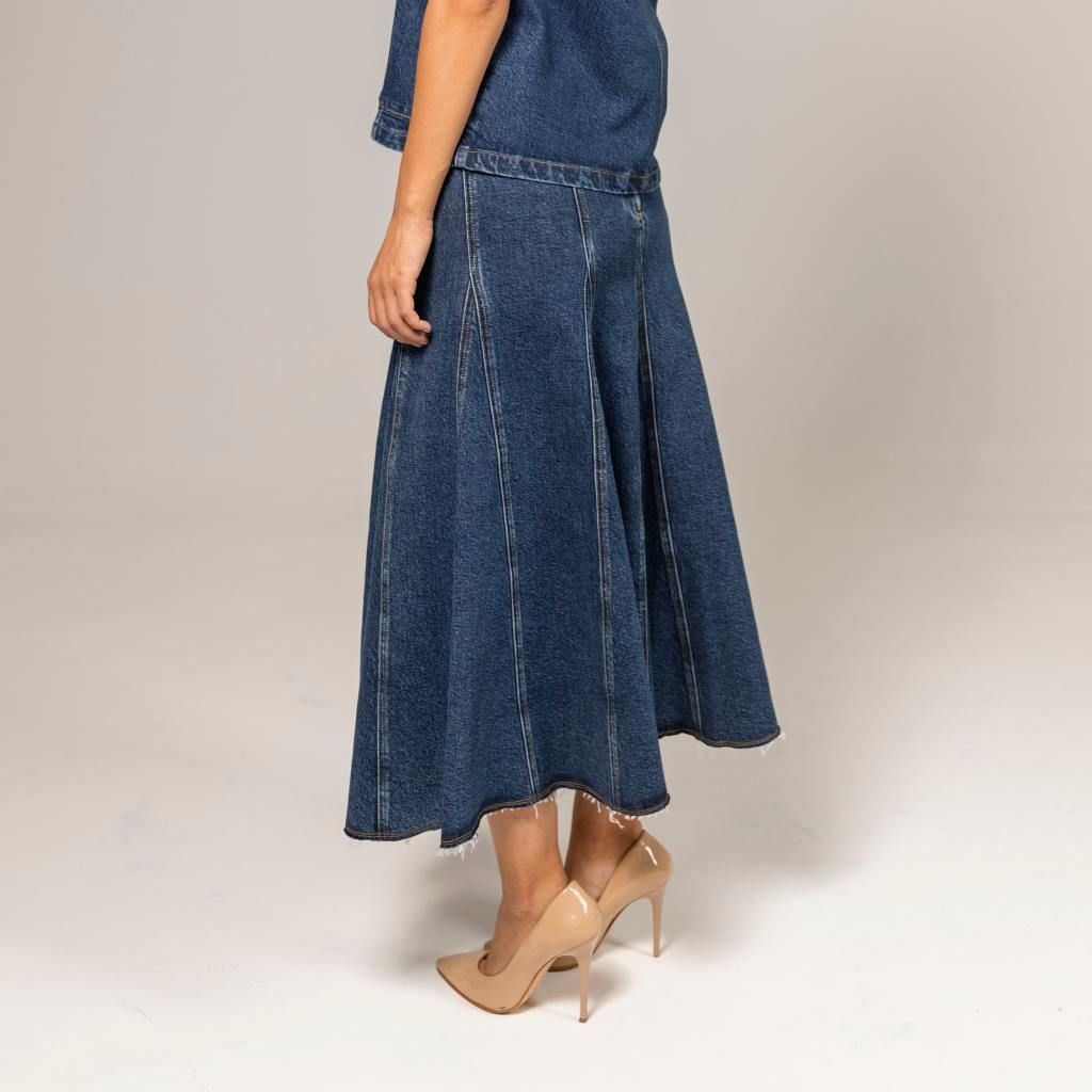 Kontakt - Jupe maxi femme à panneaux seconde vie - Bleu Foncé 3