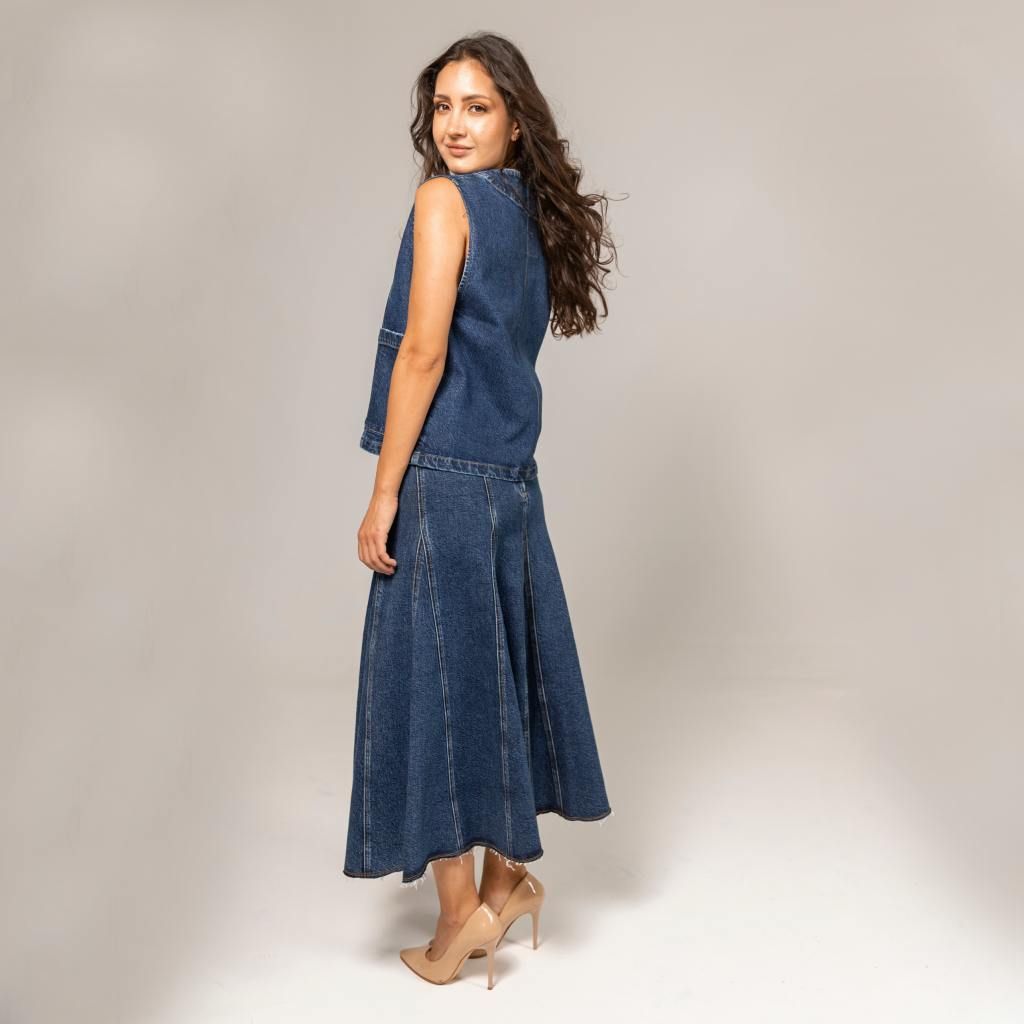Kontakt - Jupe maxi femme à panneaux seconde vie - Bleu Foncé 4