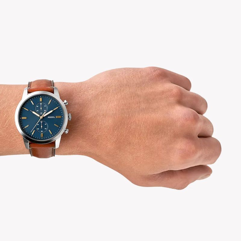 Fossil - Montre Homme Townsman En Cuir Marron Cadron Bleu FS5279 7