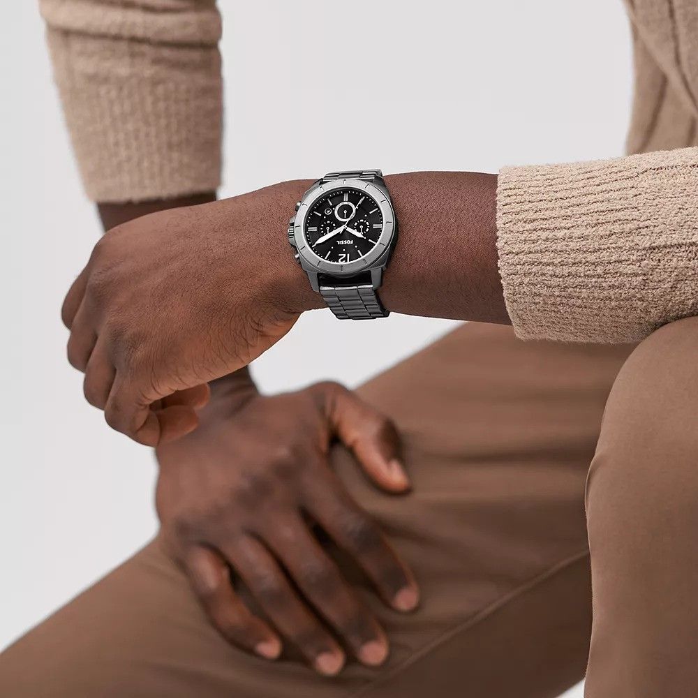 Fossil - Montre Privateer Multifonction Homme Bracelet Acier Gris Cadran Noir BQ2817 2