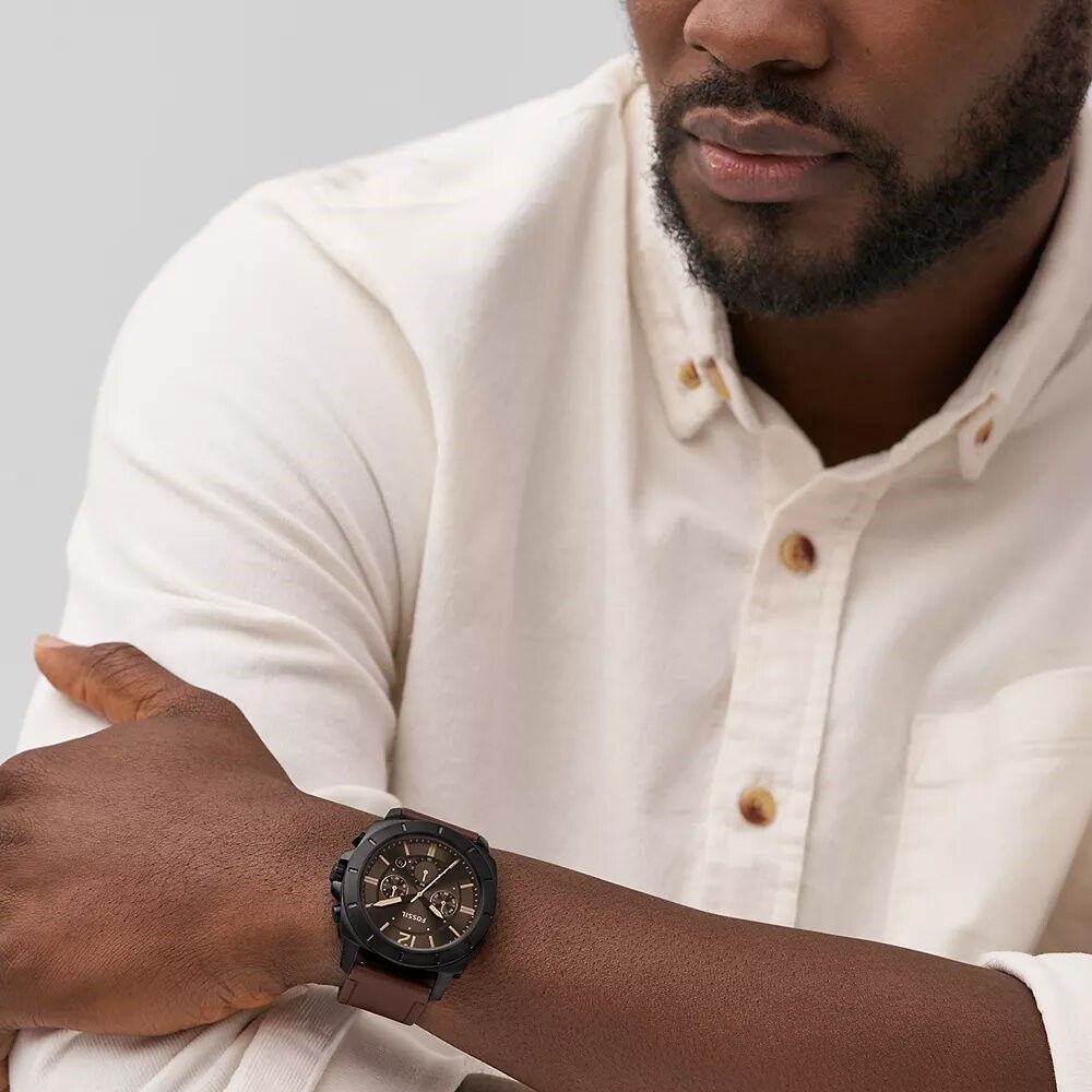 Fossil - Montre Privateer Chronographe Homme Bracelet Cuir Marron Cadran Marron 2