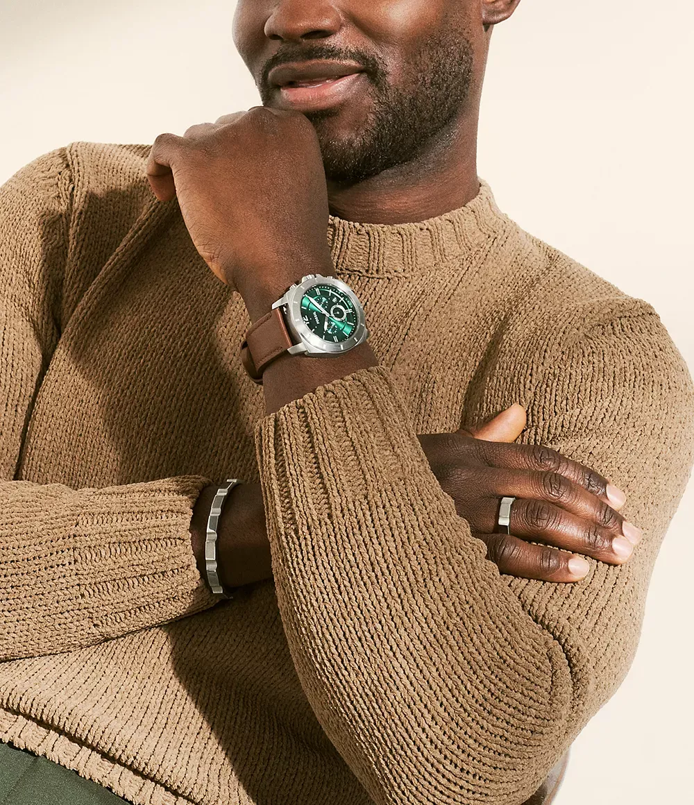 Fossil - Montre Homme Privateer Chronograph Cadron Vert En Cuir Marron BQ2821 5