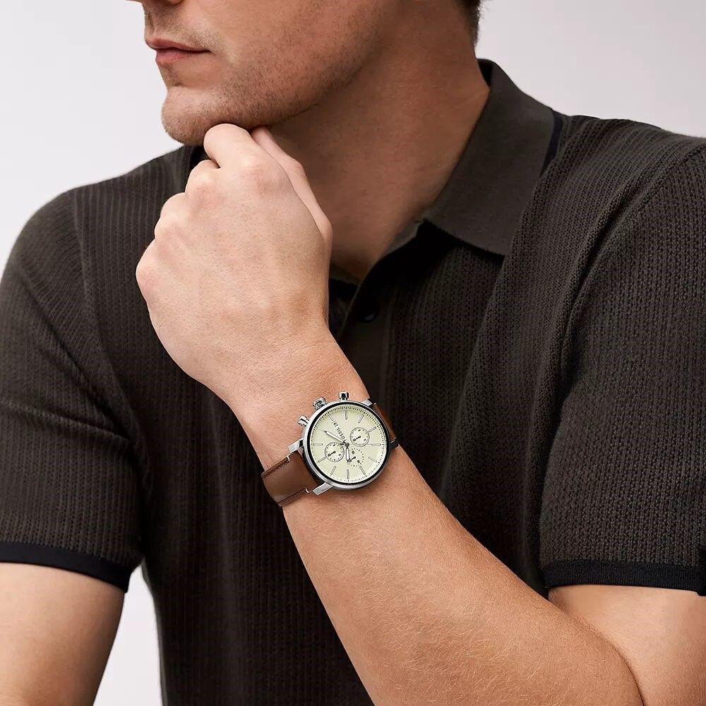 Fossil - Montre Rhett Multifonction Homme Bracelet Cuir Marron Cadran Crème 2