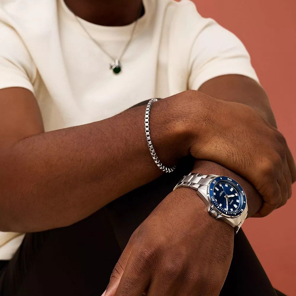 Fossil - Montre Dalton Multifonction Homme Bracelet Acier Argenté Cadran Bleu 2
