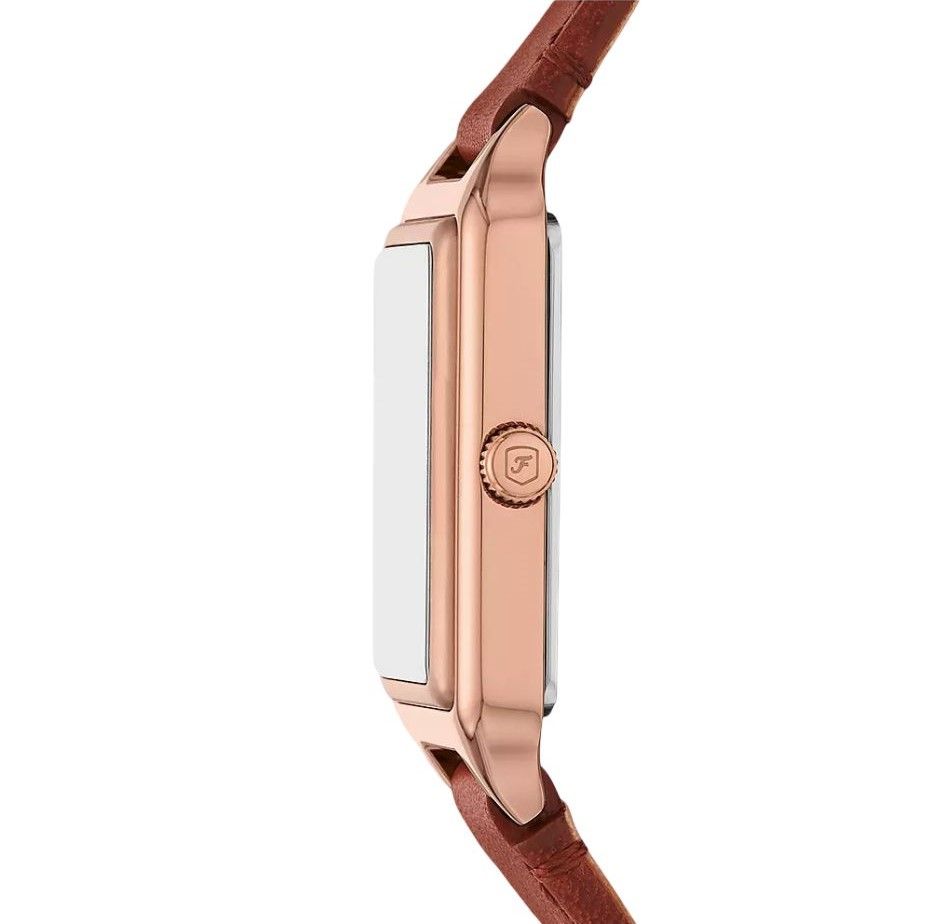 Fossil - Coffret Montre Raquel Femme Bracelet Cuir Marron Cadran Blanc 4