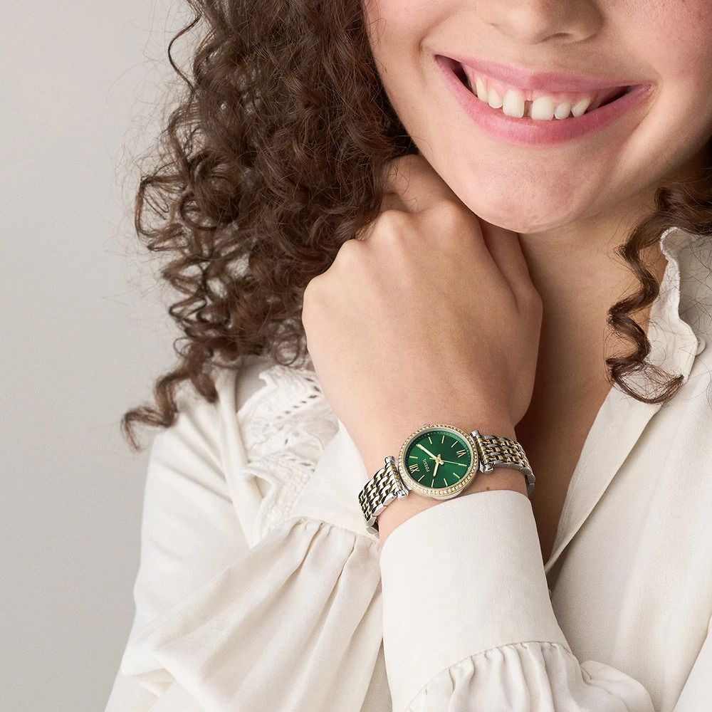 Fossil - Montre Carlie Mini Femme Bracelet Acier Bicolore Argenté Et Doré Cadran Bleu ES5439 2