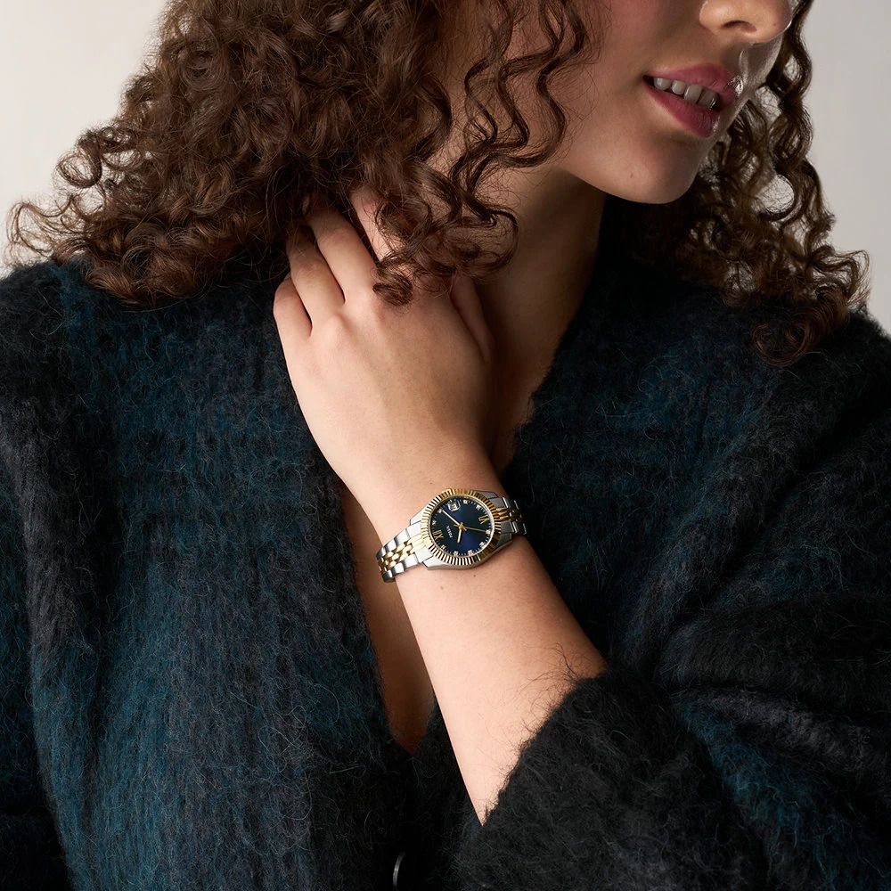 Fossil - Montre Scarlette Mini Femme Bracelet Acier Bicolore Argenté Et Doré Cadran Bleu 2