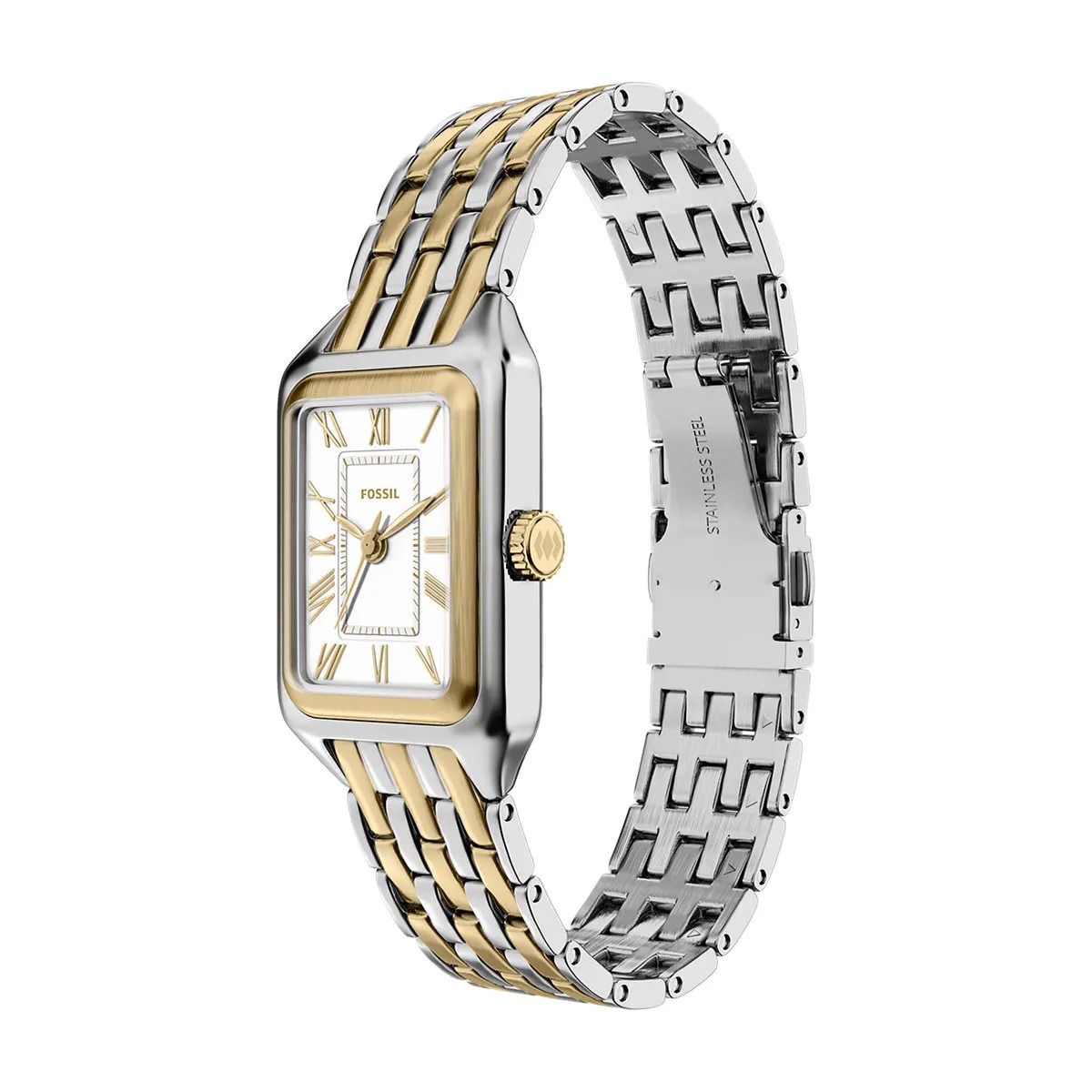 Fossil - Montre Raquel Mini Femme Bracelet Acier Bicolore Argenté Et Doré Cadran Blanc 3