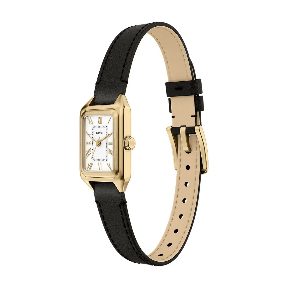 Fossil - Montre Raquel Mini Femme Bracelet Cuir Noir Cadran Blanc 3