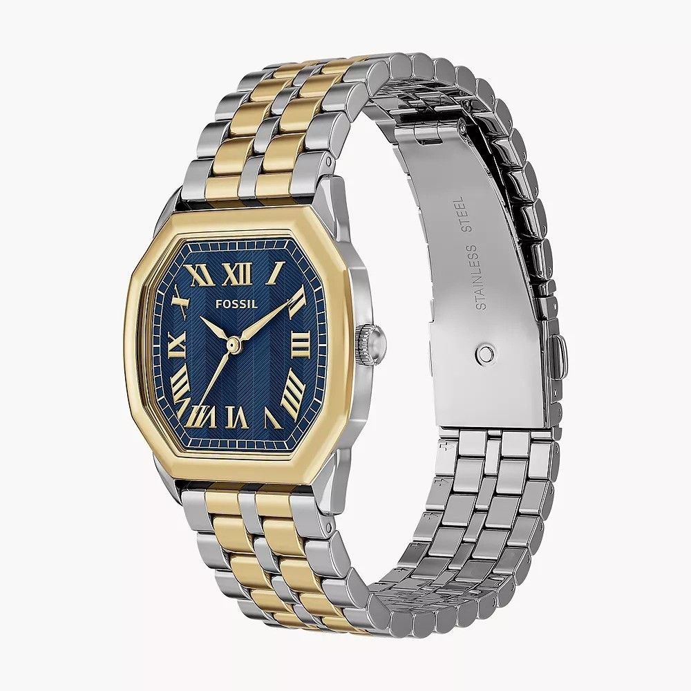 Fossil - Montre Harlow Femme Bracelet Acier Bicolore Argenté Et Doré Cadran Bleu 3