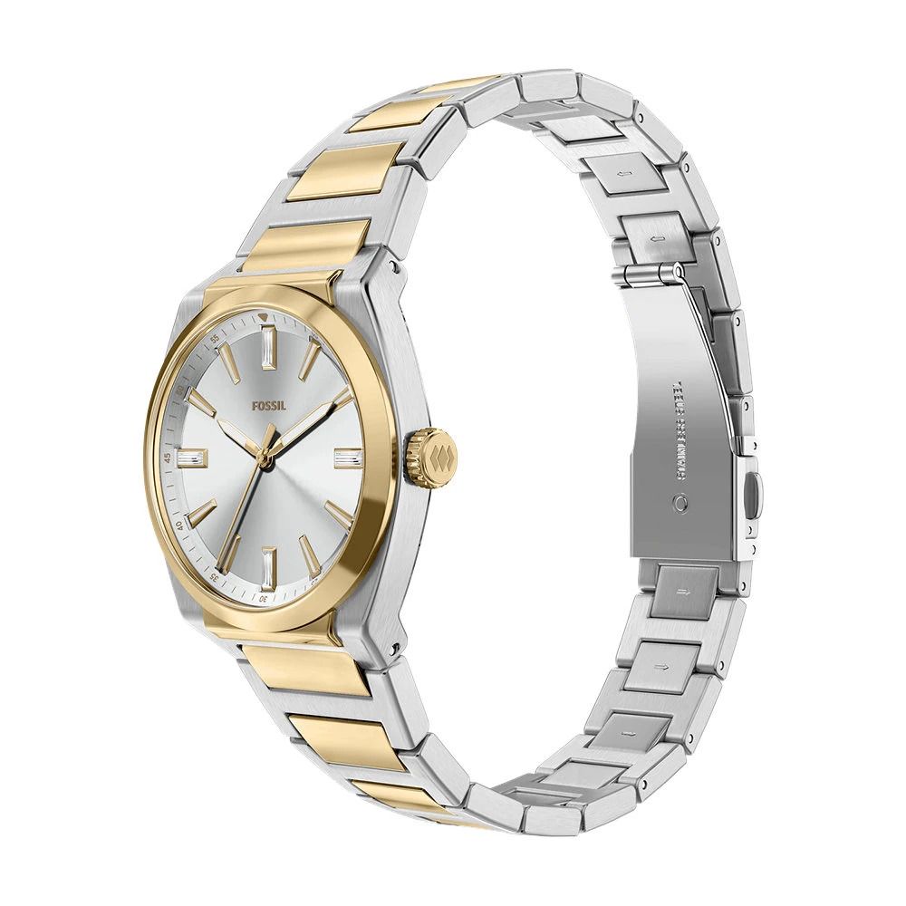 Fossil - Montre Everett Femme Bracelet Acier Bicolore Argenté Et Doré Cadran Blanc 3