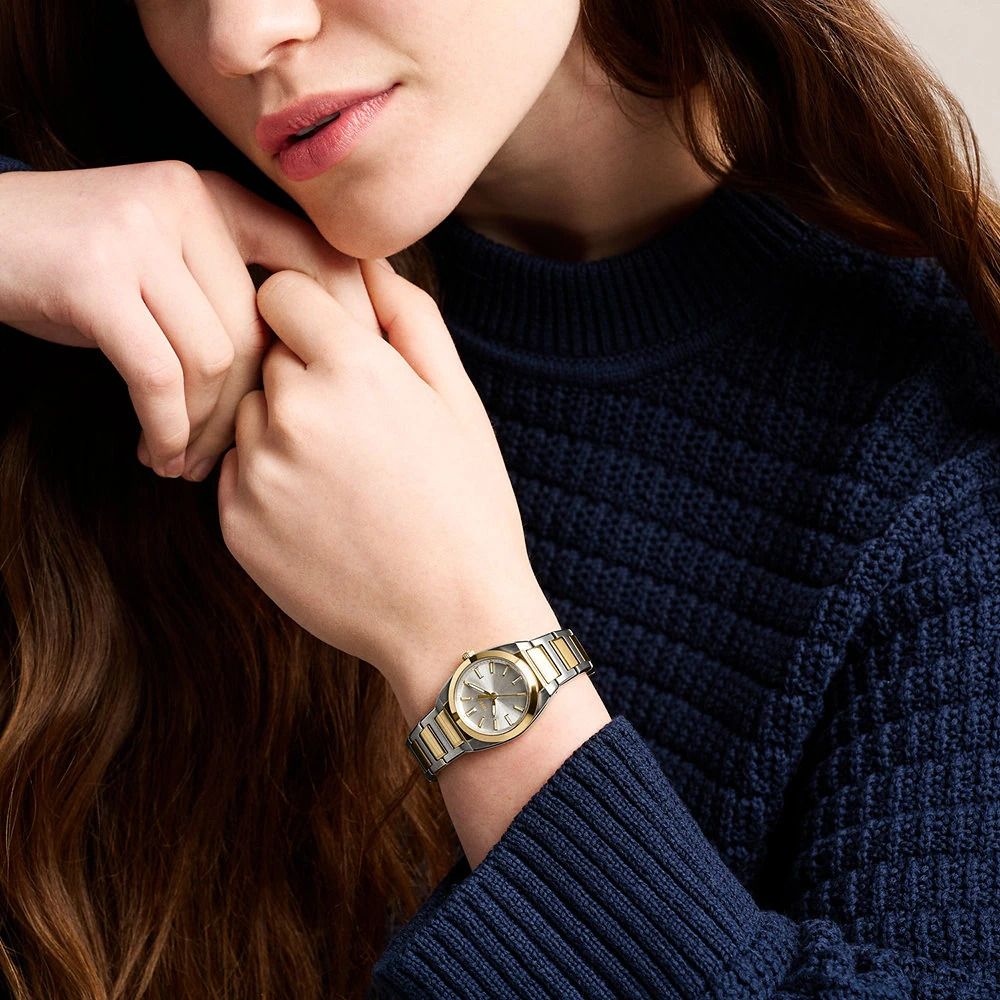 Fossil - Montre Everett Femme Bracelet Acier Bicolore Argenté Et Doré Cadran Blanc 2