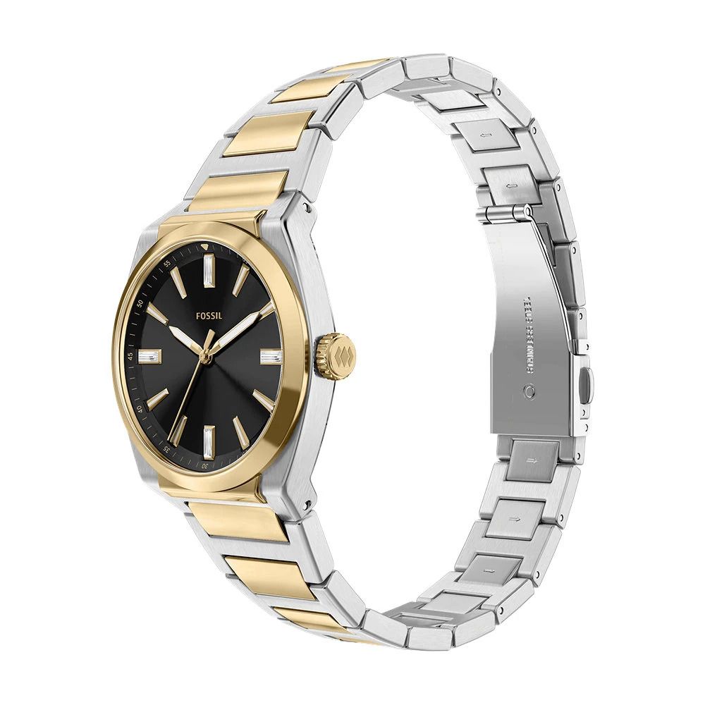 Fossil - Montre Everett Femme Bracelet Acier Bicolore Argenté Et Doré Cadran Noir 3