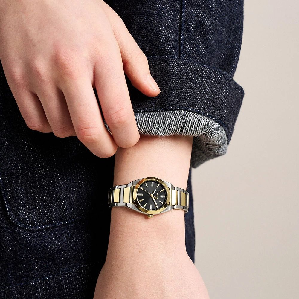 Fossil - Montre Everett Femme Bracelet Acier Bicolore Argenté Et Doré Cadran Noir 2