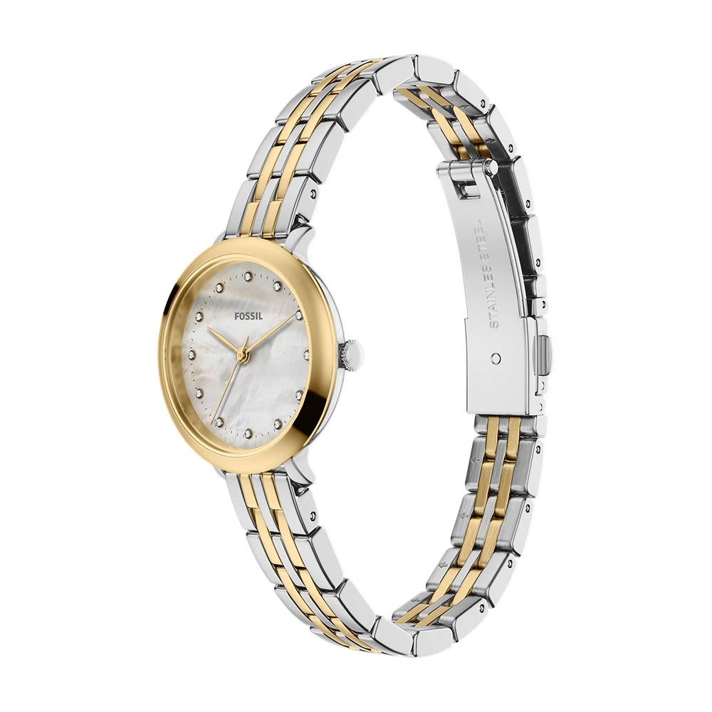 Fossil - Montre Femme Bracelet Acier Bicolore Argenté Et Doré Cadran Nacre 3
