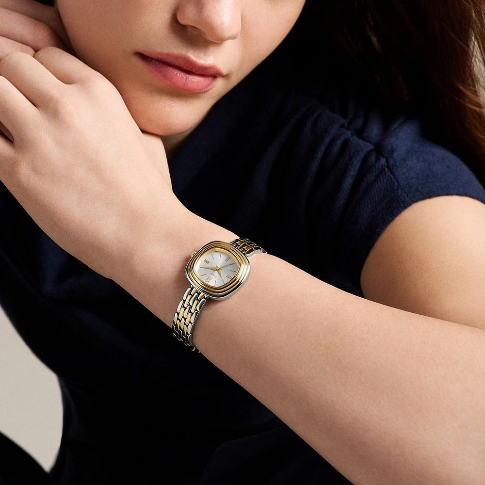 Fossil - Montre Emerson Femme Bracelet Acier Bicolore Argenté Et Doré Cadran Blanc 2