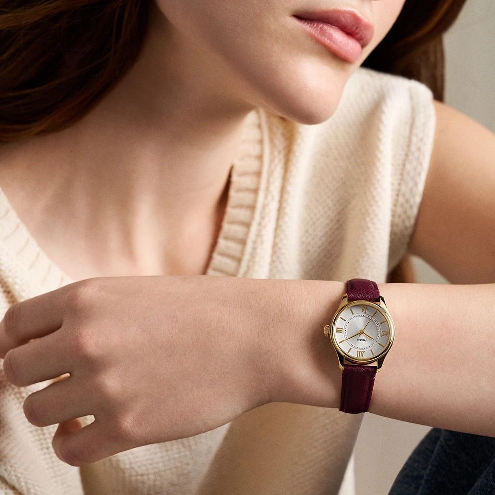 Fossil - Montre Gilmore Femme Bracelet Cuir Rouge Cadran Blanc 2