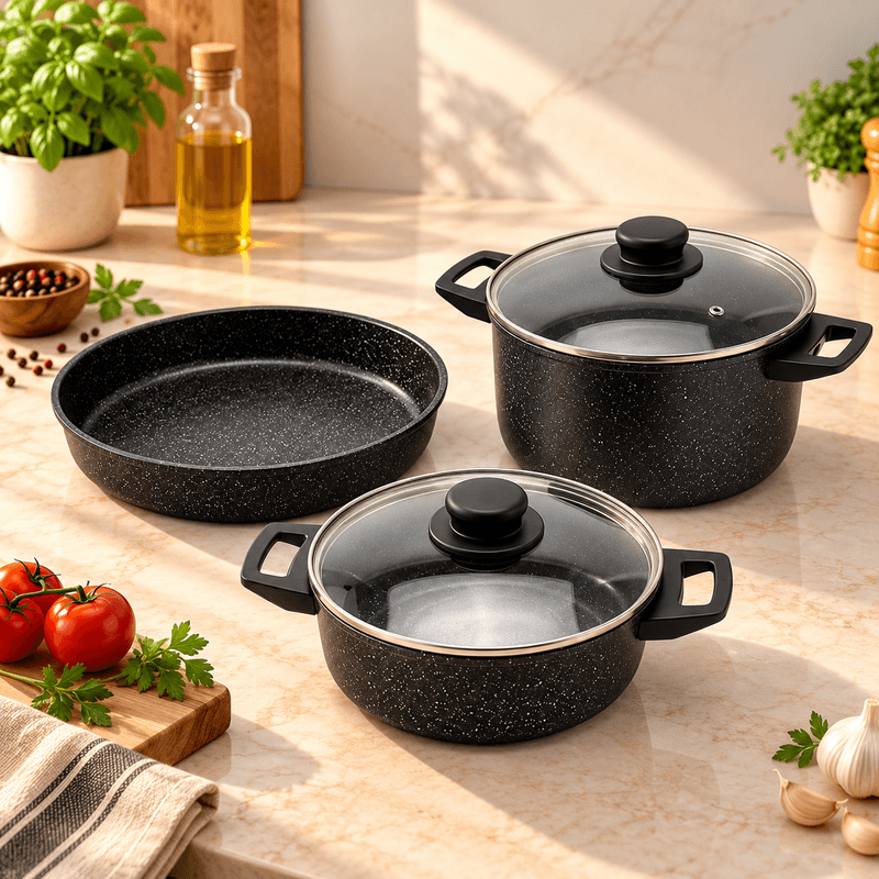 EL GUSTO BY Cook'Art - Pack 5 Pièces : Marmite 4L + Faitout 18cm + Plat à Four 24cm - Noir