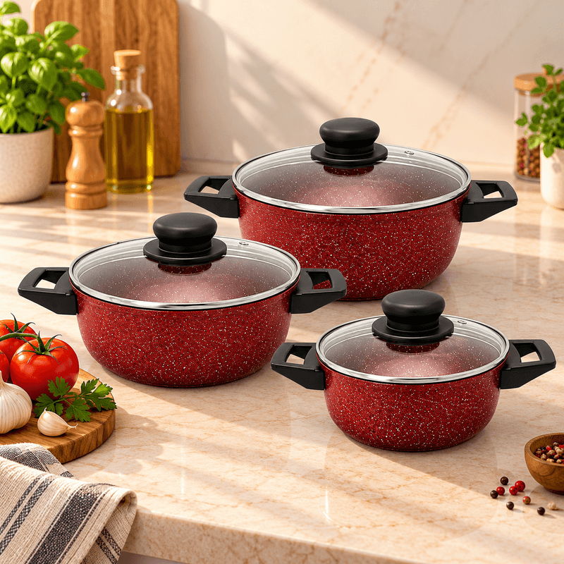 EL GUSTO BY Cook'Art - 3 Faitouts Ø 18 + 22 + 24 cm -Rouge