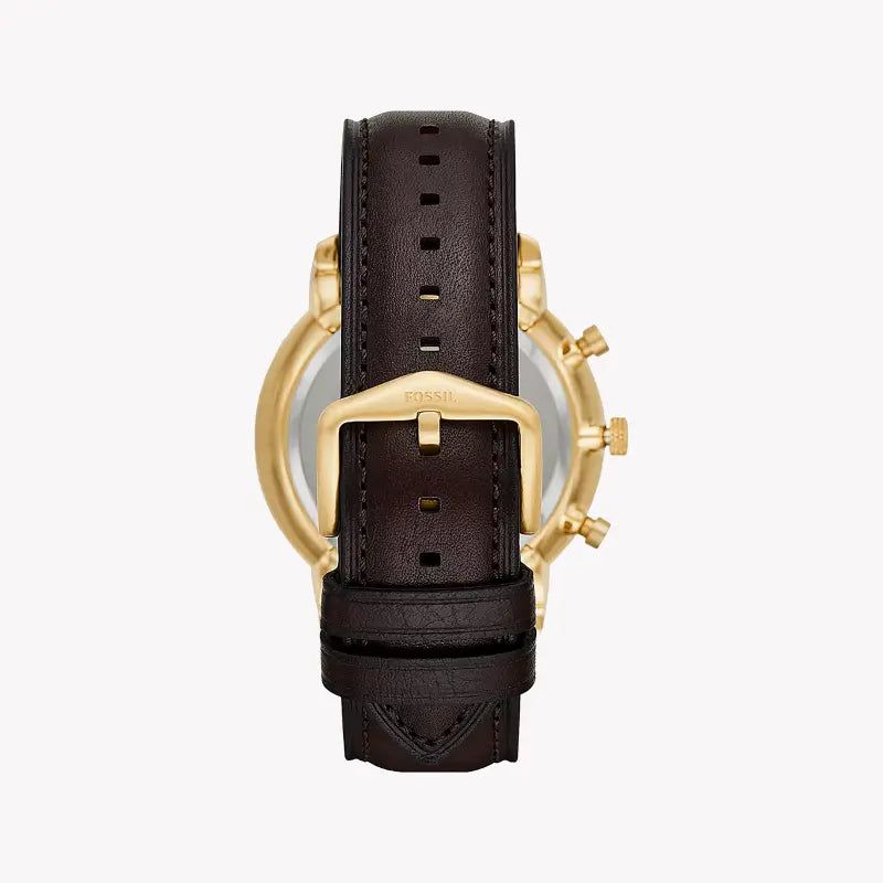 Fossil - Montre Homme En Acier Inoxydable Doré Et Cuir Marron Foncé FS5763 3