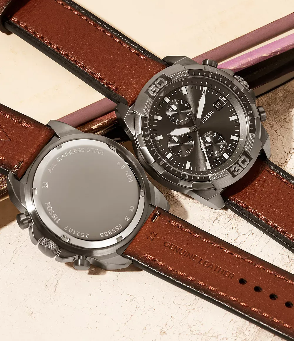 Fossil - Montre Chronographe Bronson Homme En Cuir Litehide™ Marron FS5855 4