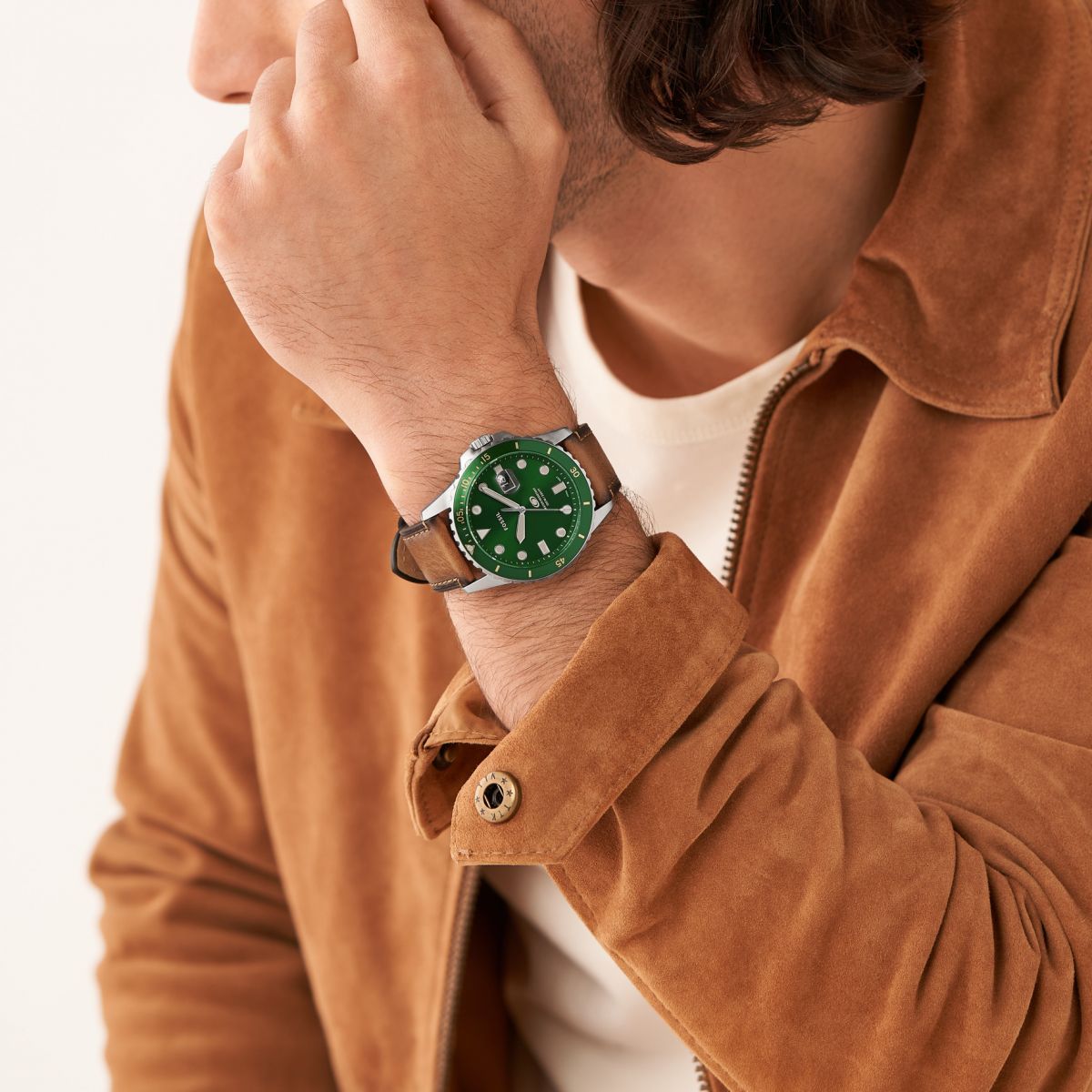 Fossil - Montre Homme Bracelet Cuir Marron Cadran Vert 2