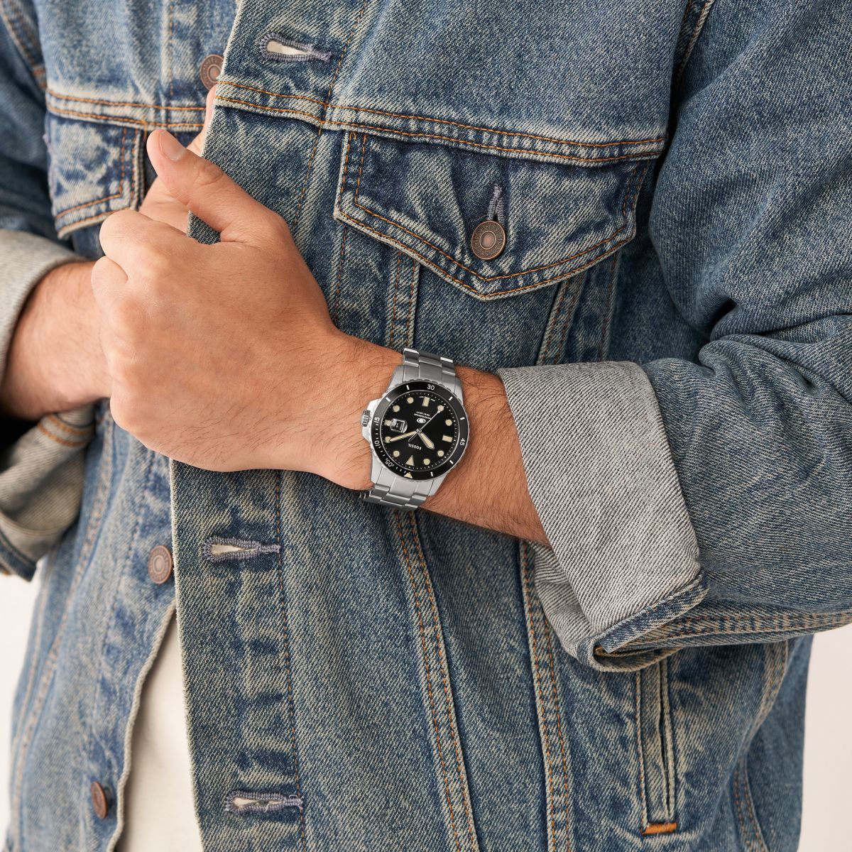 Fossil - Montre Homme Bracelet Acier Argenté Cadran Noir FS5952 2