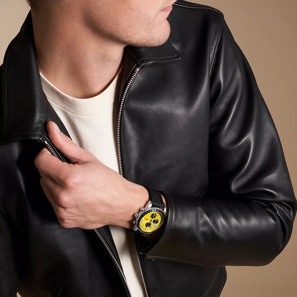Fossil - Montre Sport Tourer Chronographe Homme Bracelet Silicone Noir Cadran JAune 2