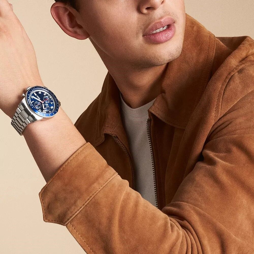 Fossil - Montre Sport Tourer Chronographe Homme Bracelet Acier Argenté Cadran Bleu 2
