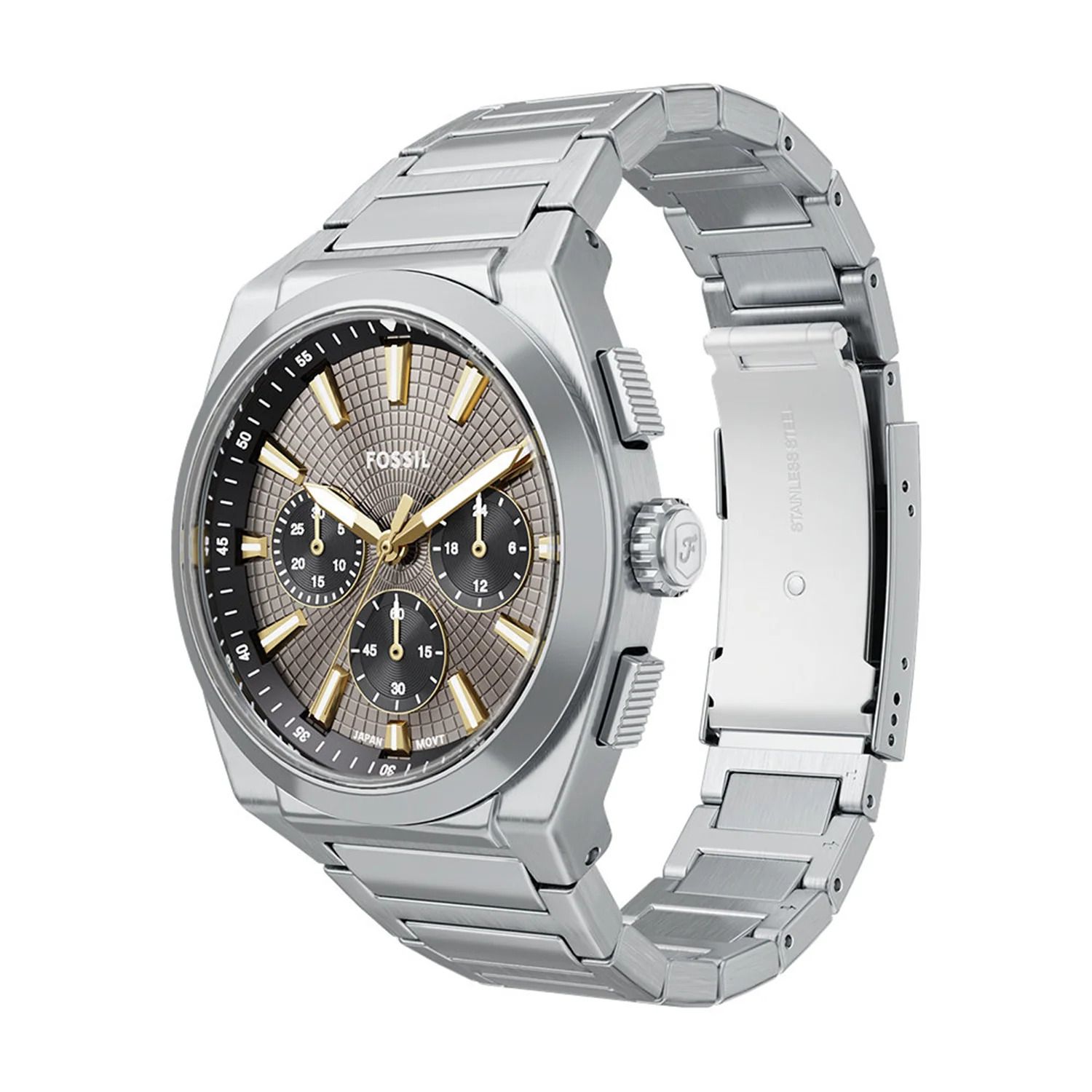 Fossil - Montre Everett Chronographe Homme Bracelet Acier Argenté Cadran Gris 2