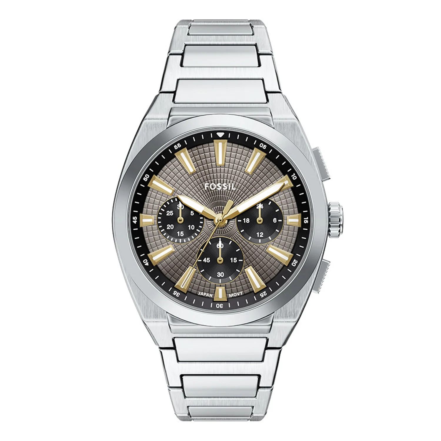 Fossil - Montre Everett Chronographe Homme Bracelet Acier Argenté Cadran Gris