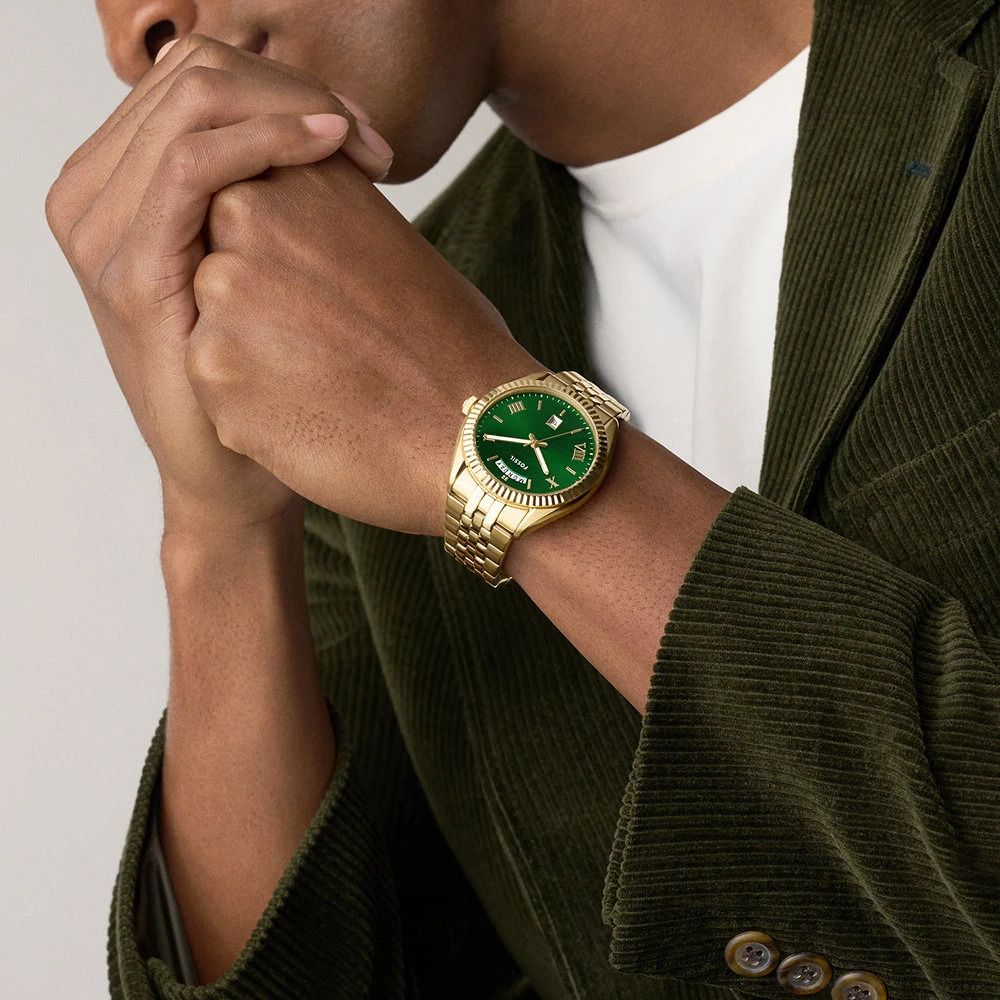 Fossil - Montre Campbell Homme Bracelet Acier Doré Cadran Vert 2
