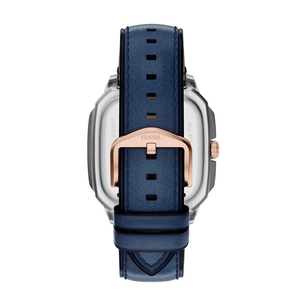 Fossil - Montre Crosby Homme Bracelet Cuir Bleu Cadran Bleu 3