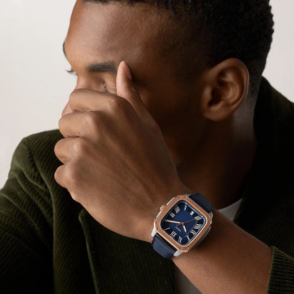 Fossil - Montre Crosby Homme Bracelet Cuir Bleu Cadran Bleu 2