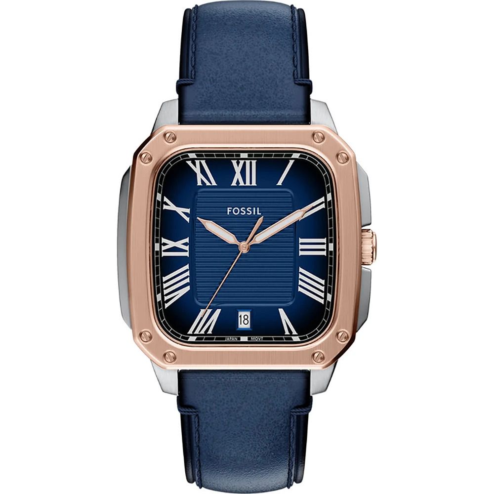 Fossil - Montre Crosby Homme Bracelet Cuir Bleu Cadran Bleu