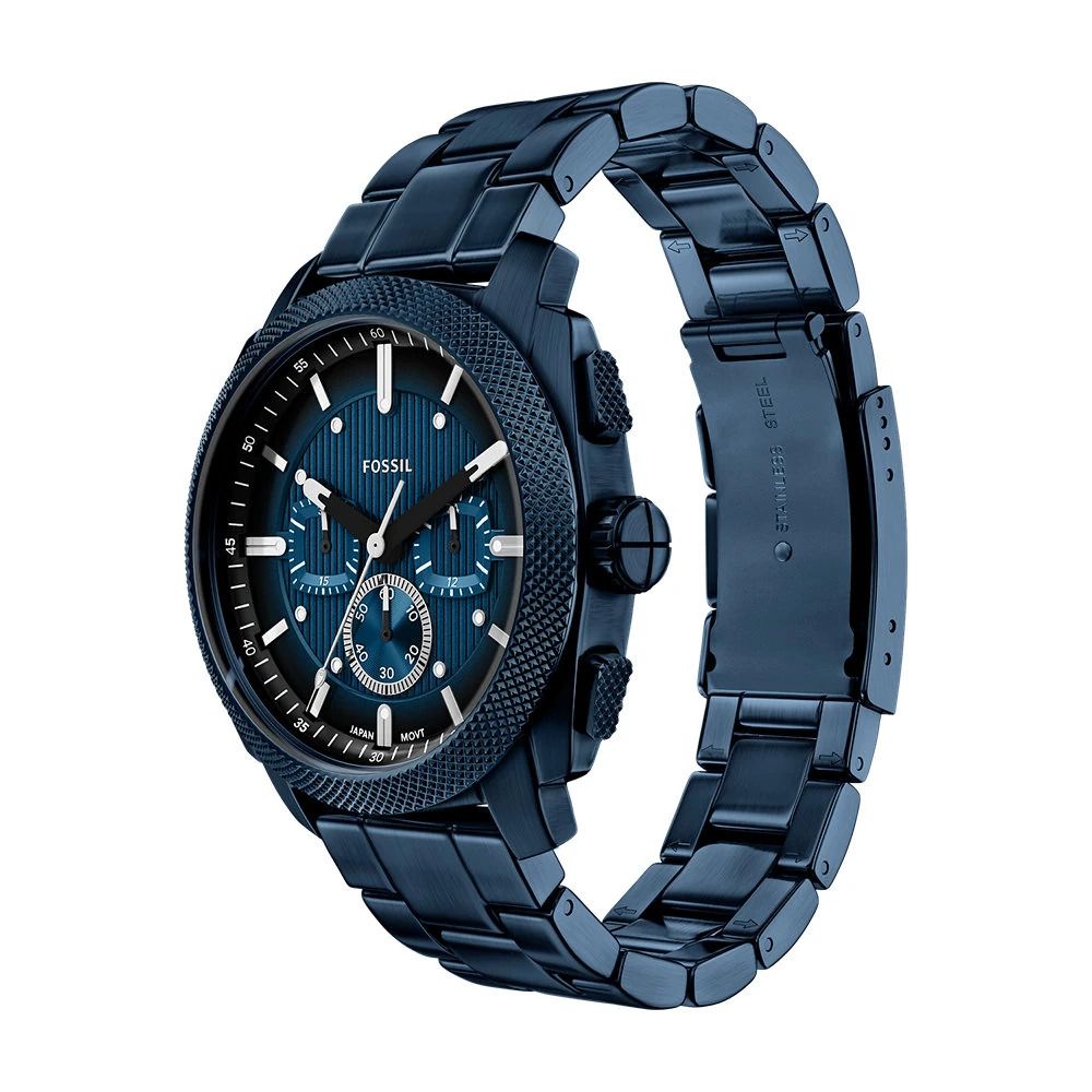 Fossil - Montre Machine Chrono Homme Bracelet Acier Bleu Cadran Bleu 2