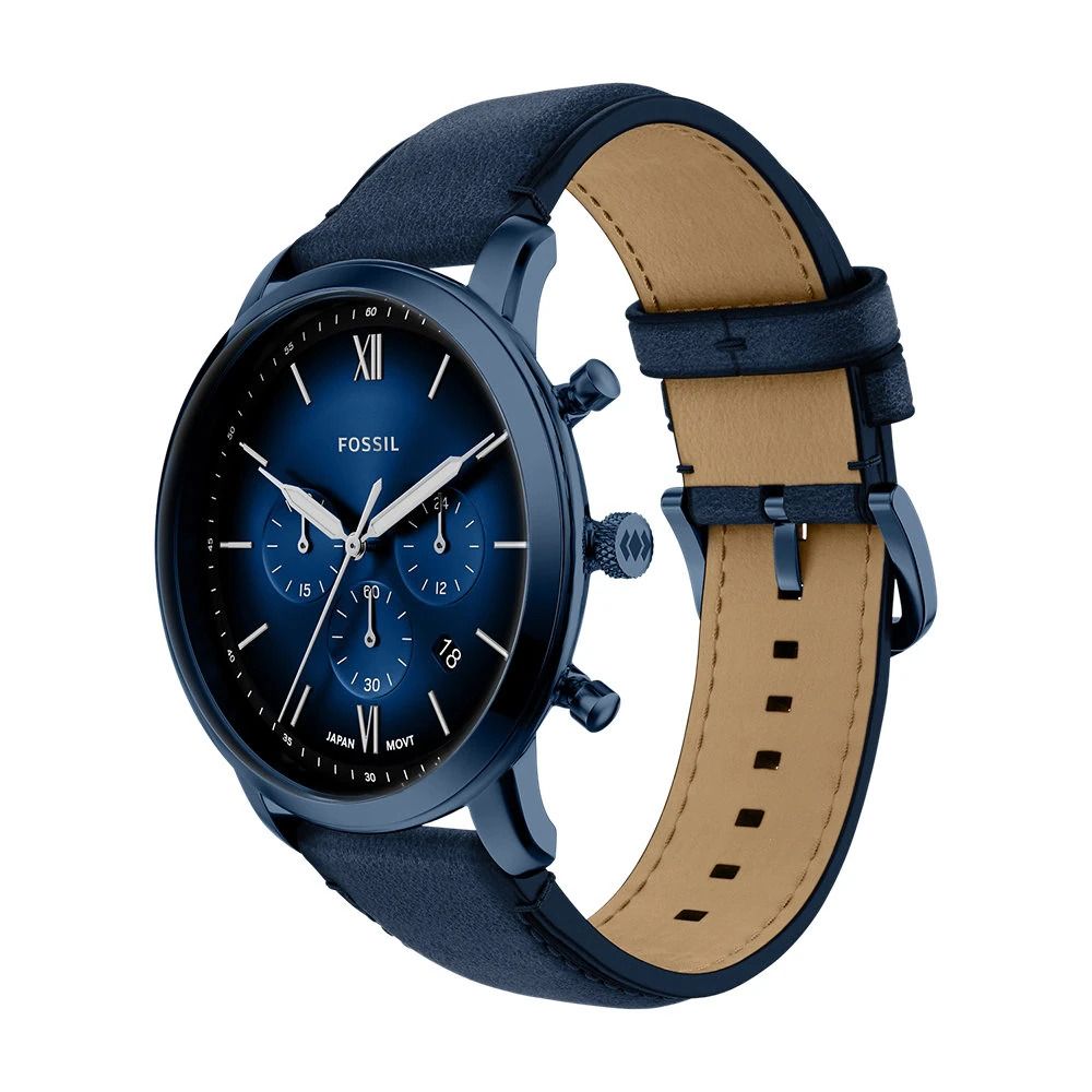 Fossil - Montre Neutra Chrono Homme Bracelet Cuir Bleu Cadran Bleu 2
